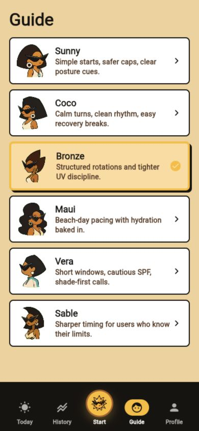 SunDeck guide character library screen