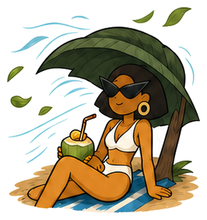 SunDeck character resting under leaf shade